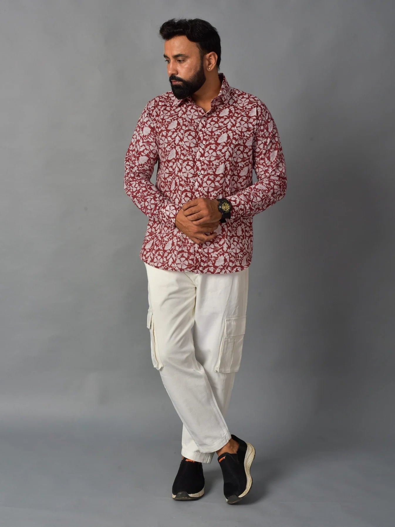 Earthy Red Handblock Printed Shirt For Men