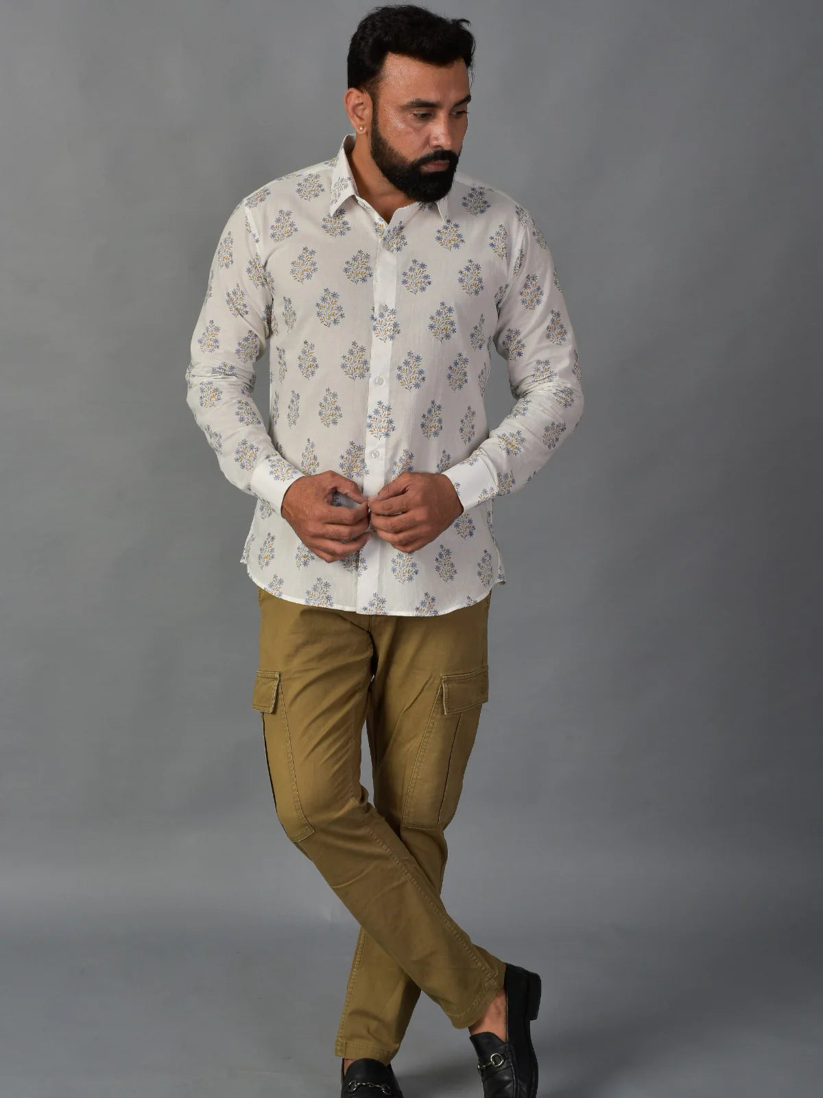 Blooming White Handblock Printed Shirt For Men