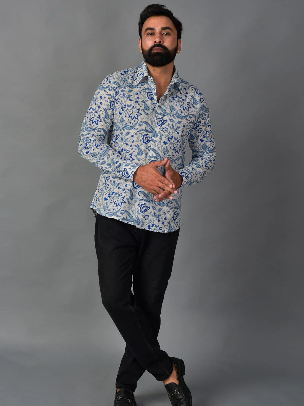 Soothing Blue Handblock Printed Shirt For Men