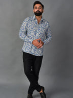Soothing Blue Handblock Printed Shirt For Men
