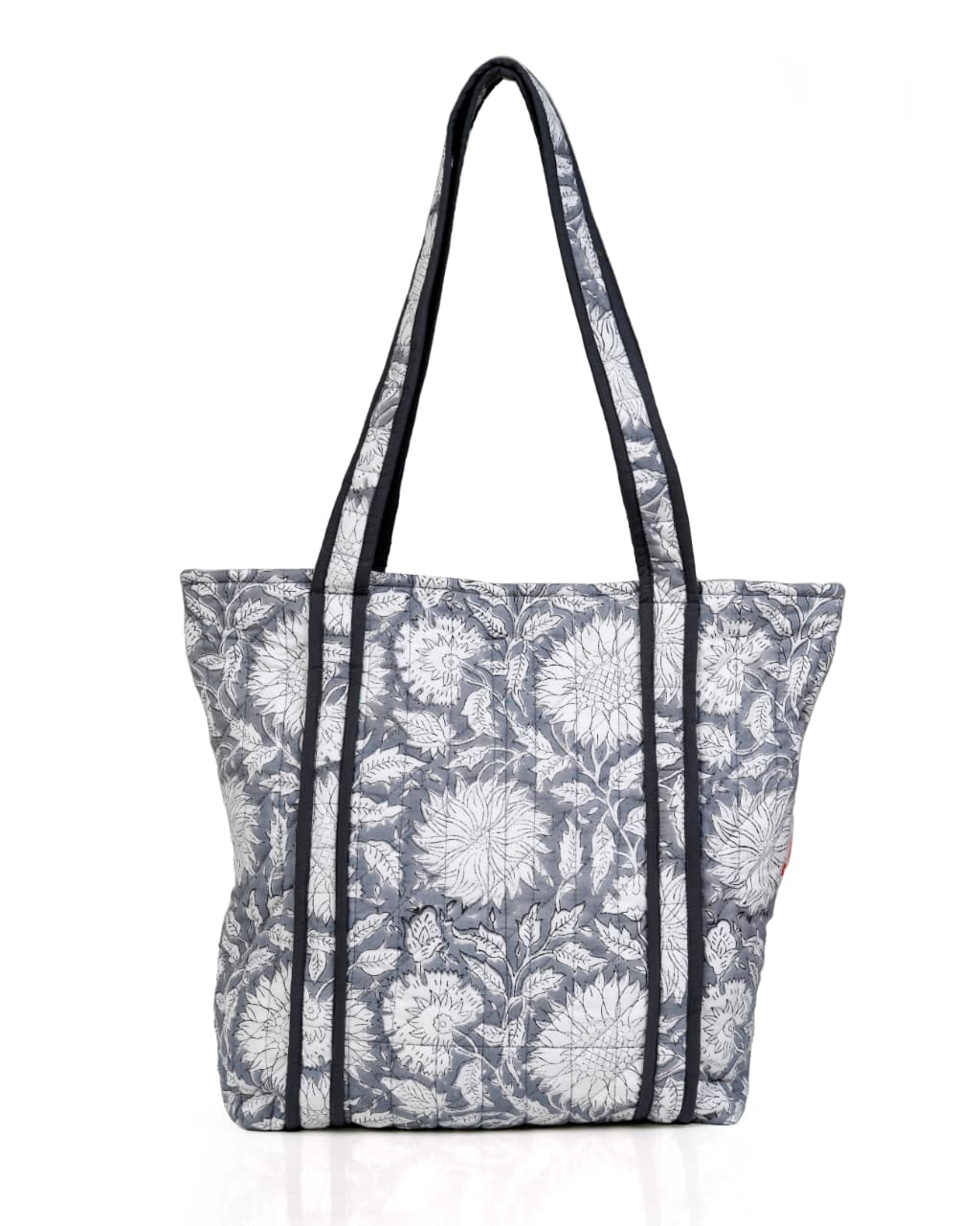 Elegant Grey Quilted Cotton Tote Bag
