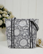 Elegant Grey Quilted Cotton Tote Bag