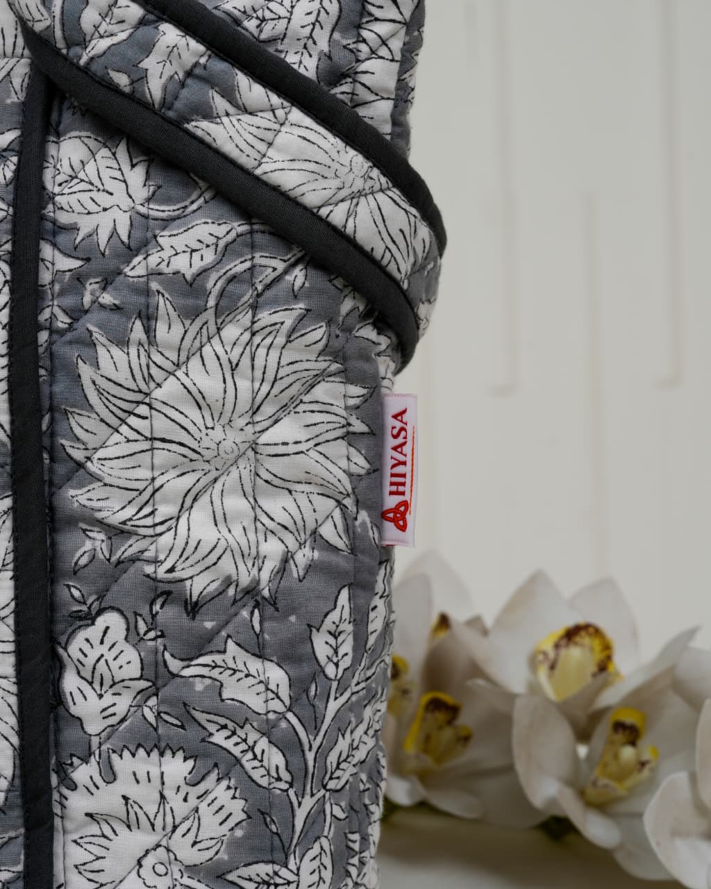 Elegant Grey Quilted Cotton Tote Bag