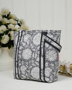 Elegant Grey Quilted Cotton Tote Bag
