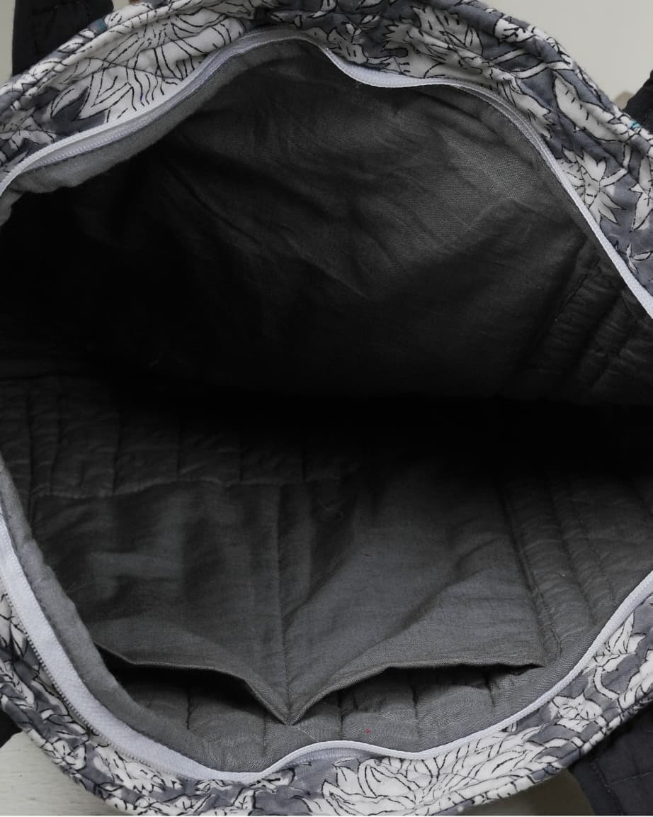 Elegant Grey Quilted Cotton Tote Bag