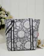 Elegant Grey Quilted Cotton Tote Bag
