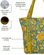 Soulful Mustard Floral Quilted Cotton Tote Bag
