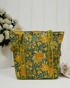 Soulful Mustard Floral Quilted Cotton Tote Bag
