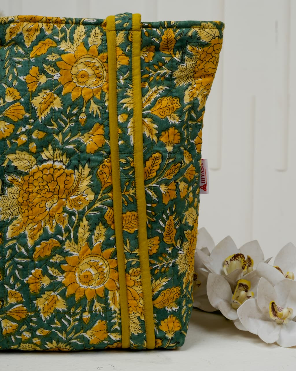 Soulful Mustard Floral Quilted Cotton Tote Bag